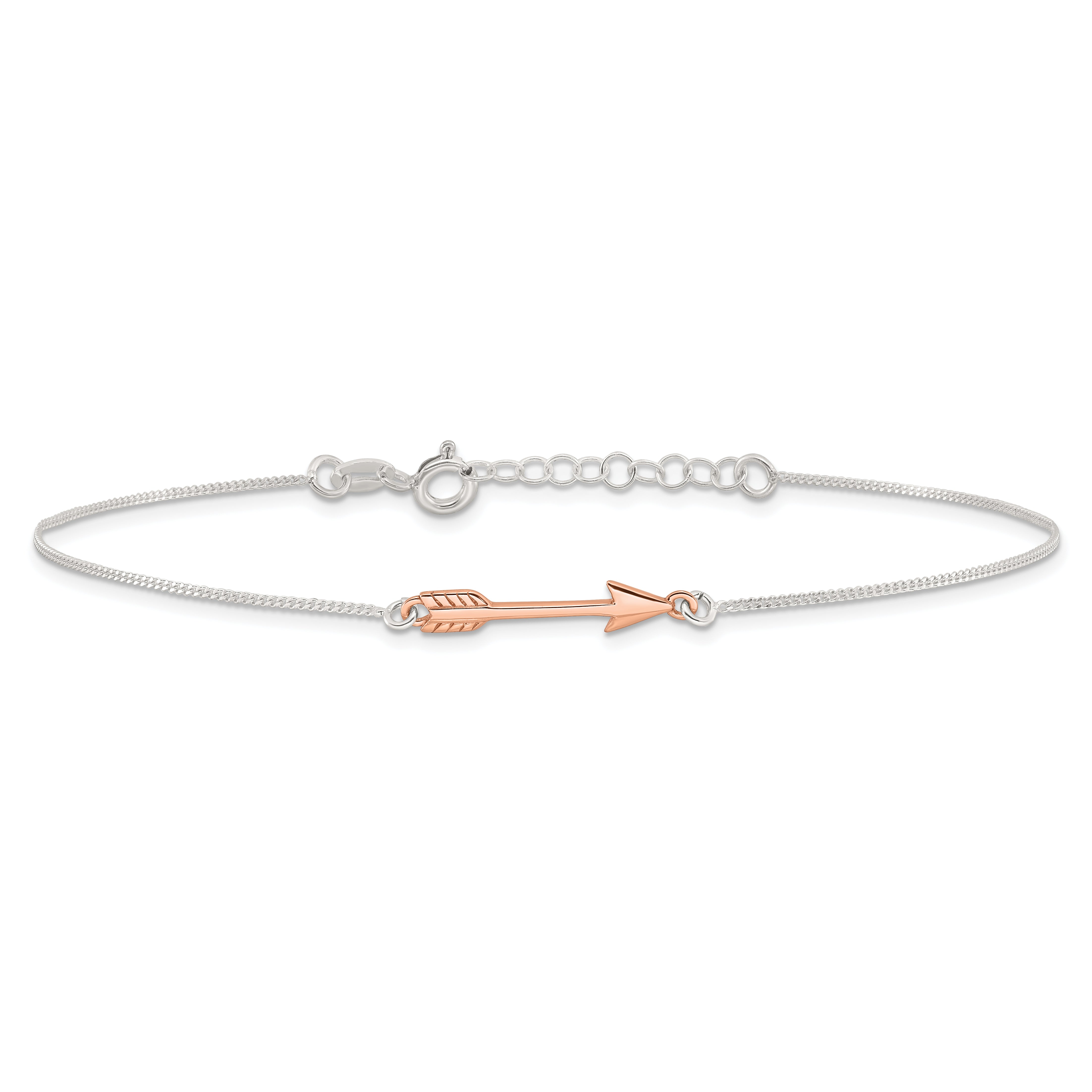Sterling Silver Rose-Tone Polished Arrow 9In Plus 1In Ext Anklet