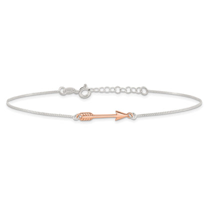 Sterling Silver Rose-Tone Polished Arrow 9In Plus 1In Ext Anklet