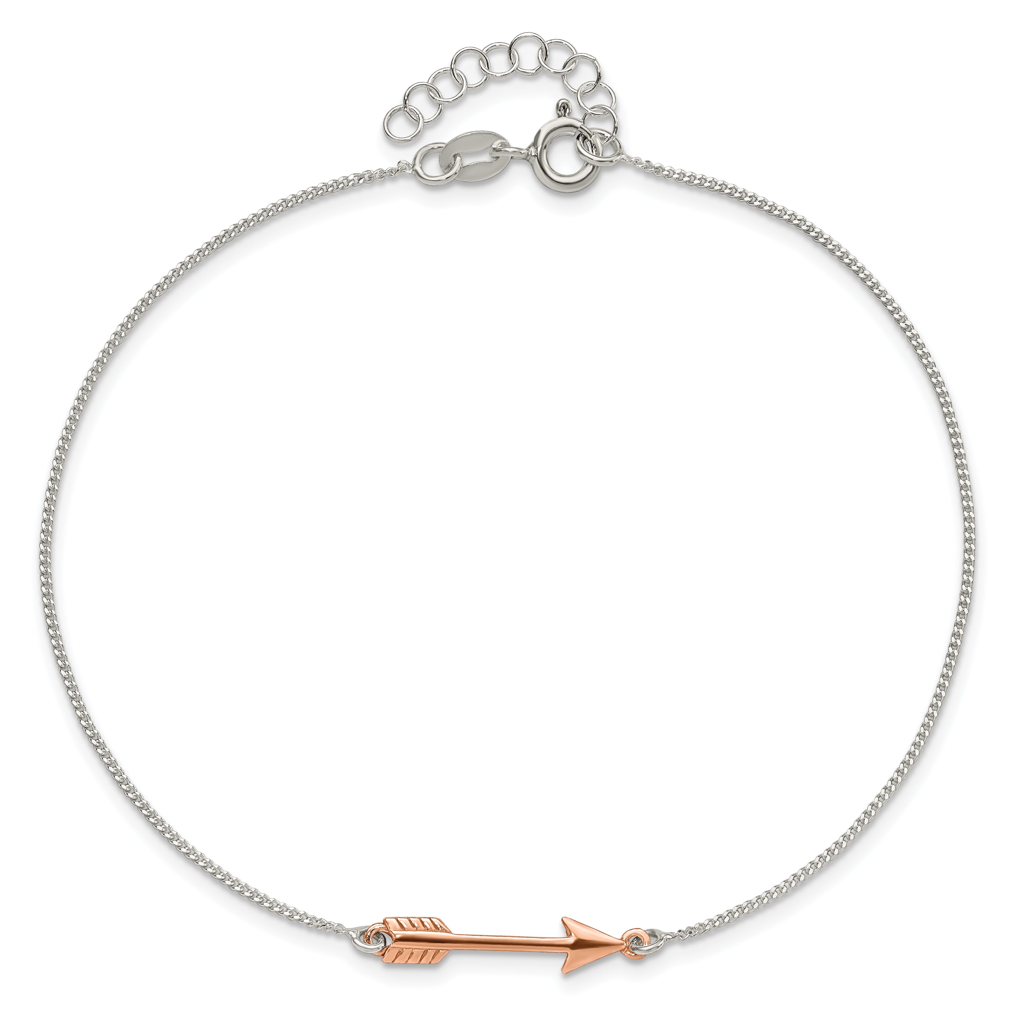 Sterling Silver Rose-Tone Polished Arrow 9In Plus 1In Ext Anklet