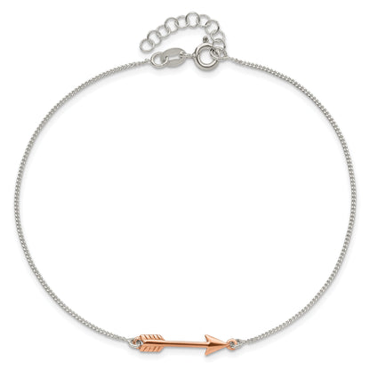 Sterling Silver Rose-Tone Polished Arrow 9In Plus 1In Ext Anklet