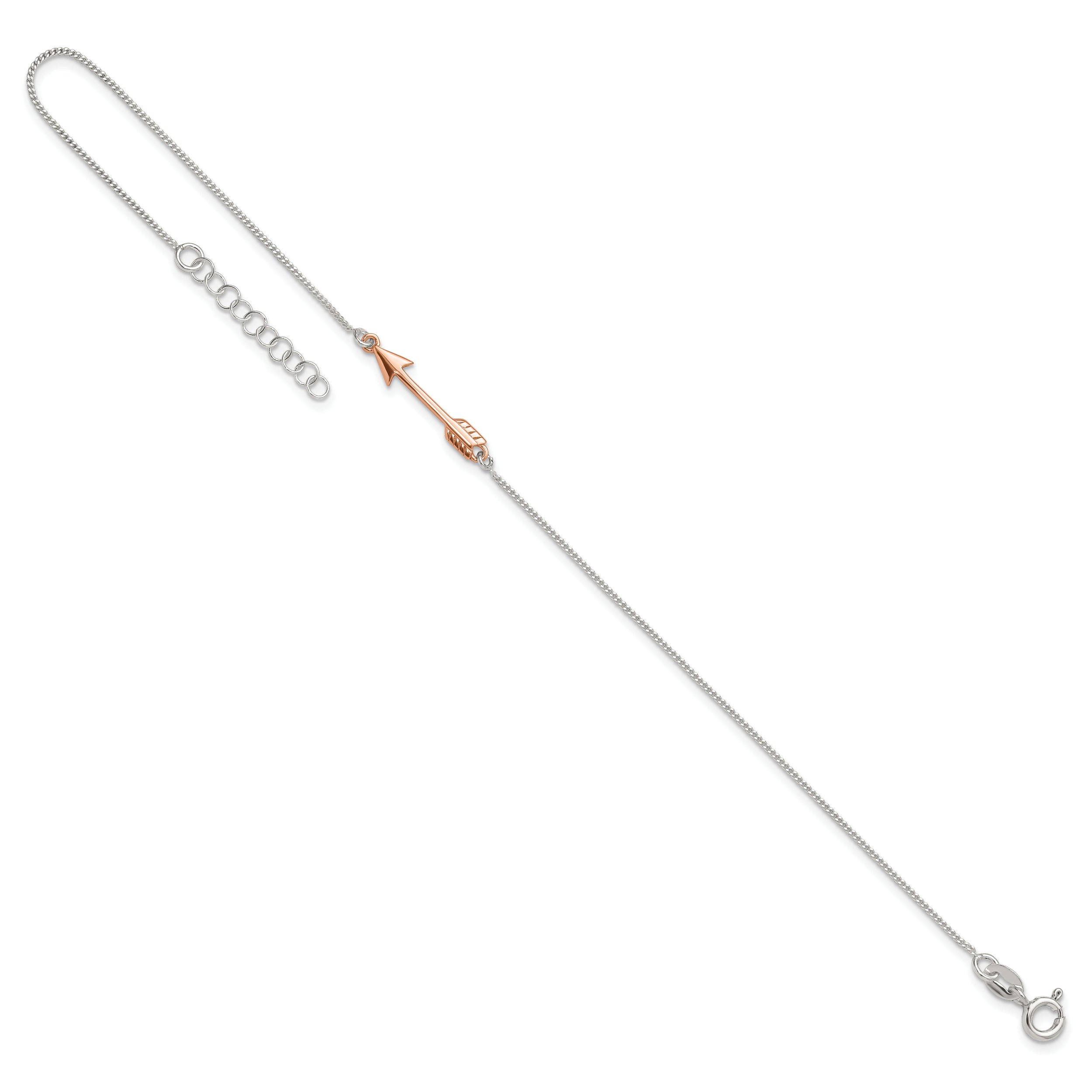 Sterling Silver Rose-Tone Polished Arrow 9In Plus 1In Ext Anklet