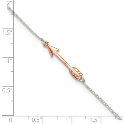 Sterling Silver Rose-Tone Polished Arrow 9In Plus 1In Ext Anklet