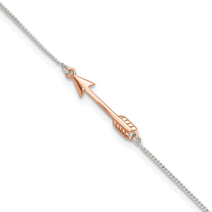 Sterling Silver Rose-Tone Polished Arrow 9In Plus 1In Ext Anklet