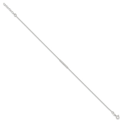 Sterling Silver Polished Cz Bar 9In Plus 1In Ext. Anklet