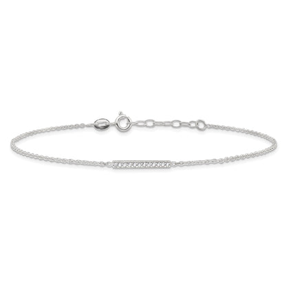 Sterling Silver Polished Cz Bar 9In Plus 1In Ext. Anklet