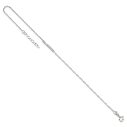 Sterling Silver Polished Cz Bar 9In Plus 1In Ext. Anklet