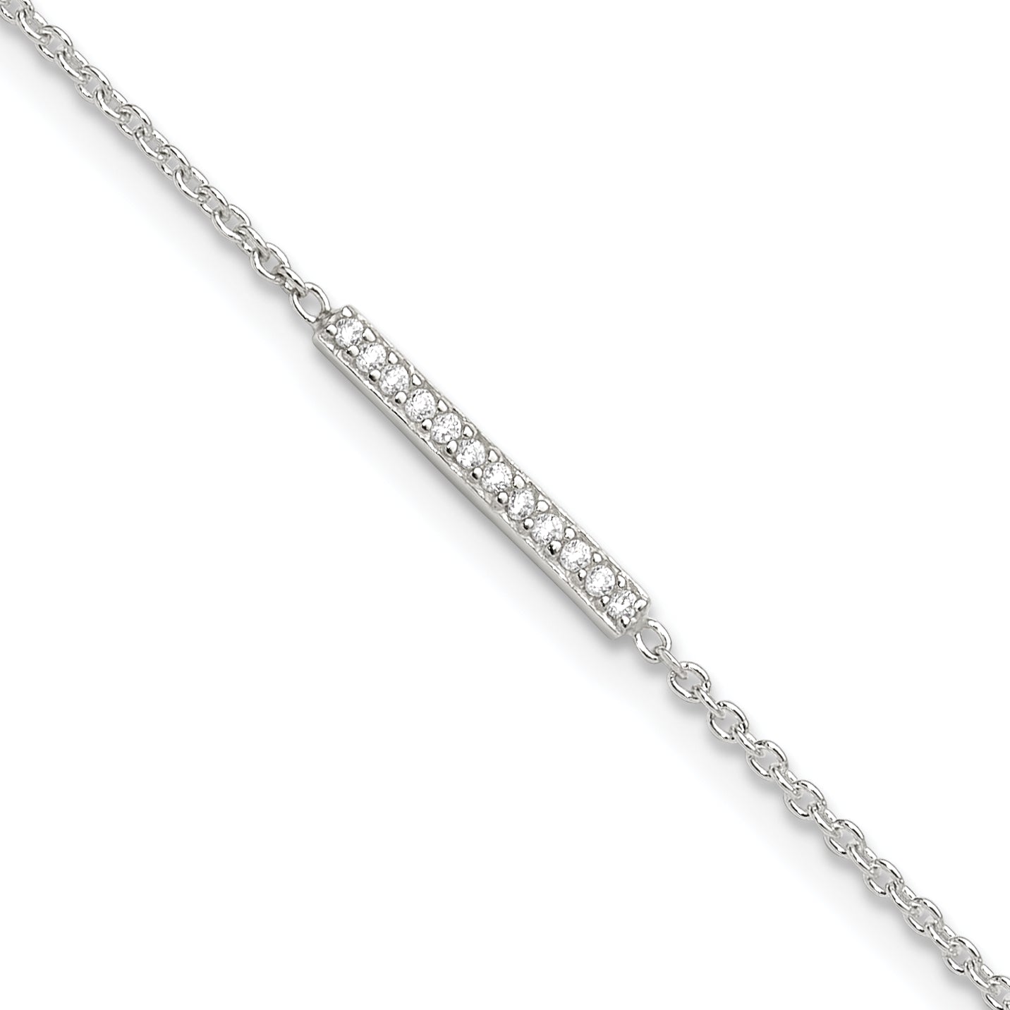 Sterling Silver Polished Cz Bar 9In Plus 1In Ext. Anklet