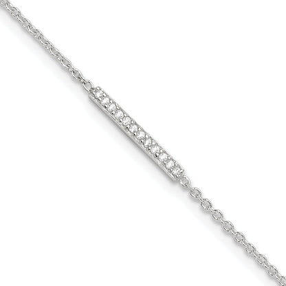 Sterling Silver Polished Cz Bar 9In Plus 1In Ext. Anklet
