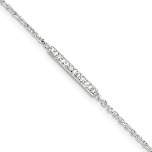 Sterling Silver Polished Cz Bar 9In Plus 1In Ext. Anklet
