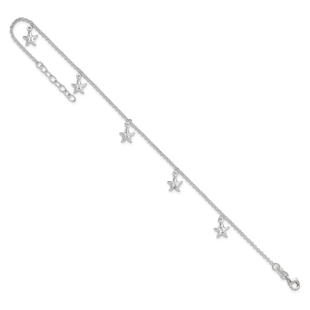 Sterling Silver Starfish Dangles 9 Inch Plus 1 Ext. Anklet