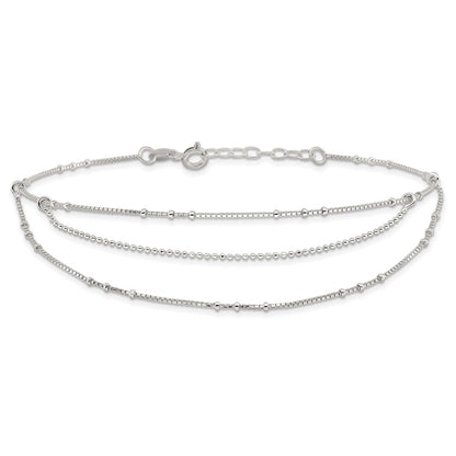 Sterling Silver Polished Multi-Strand 9In Plus 1 In Ext Anklet