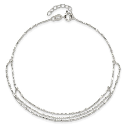 Sterling Silver Polished Multi-Strand 9In Plus 1 In Ext Anklet