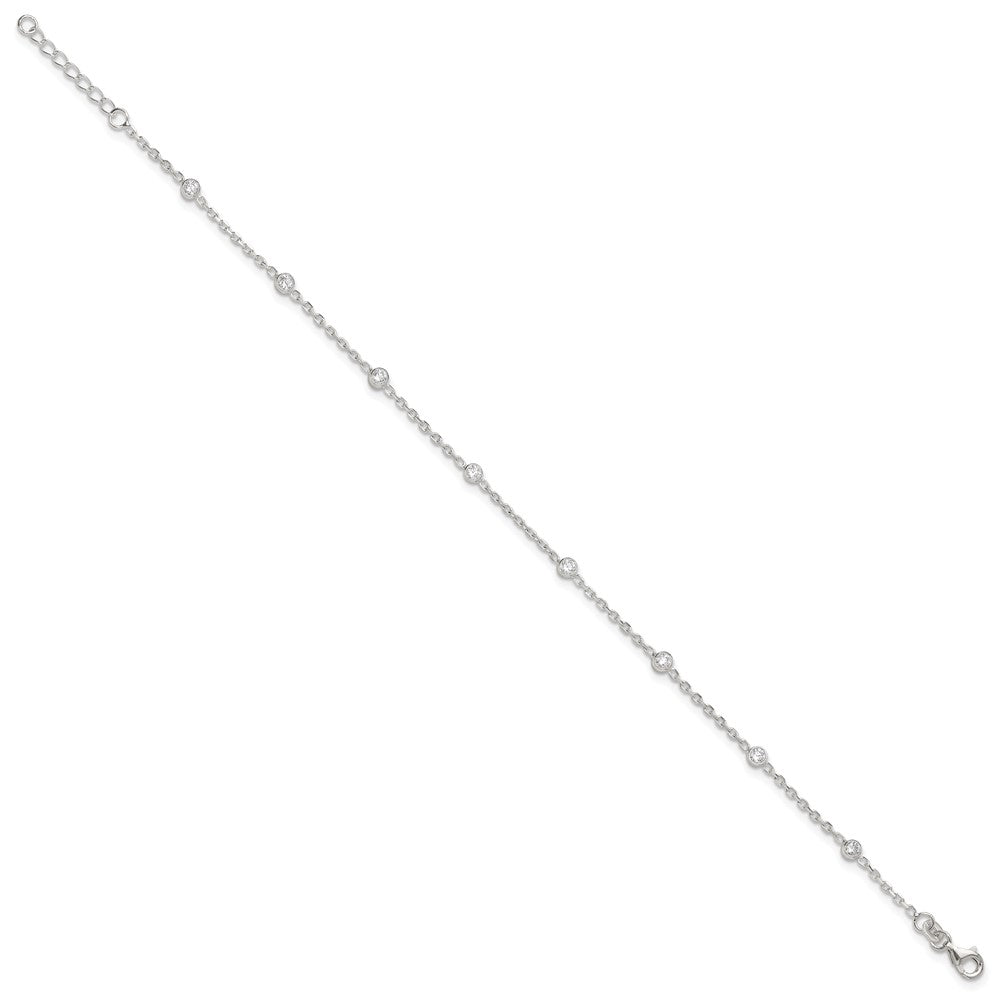 Sterling Silver Polished W/Cz 9 Inch Plus1 Ext. Anklet