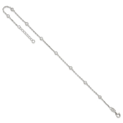 Sterling Silver Polished W/Cz 9 Inch Plus1 Ext. Anklet