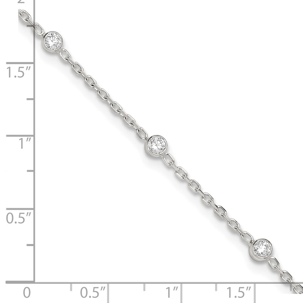Sterling Silver Polished W/Cz 9 Inch Plus1 Ext. Anklet