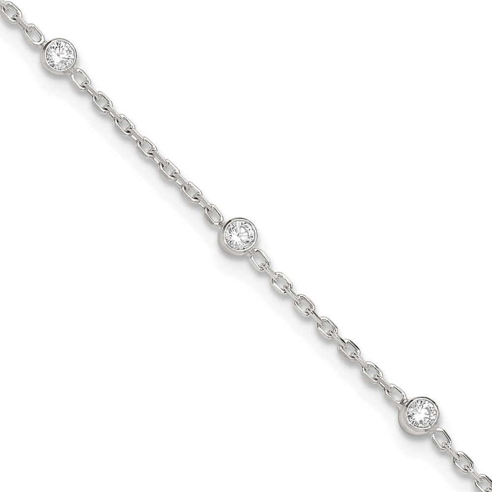 Sterling Silver Polished W/Cz 9 Inch Plus1 Ext. Anklet