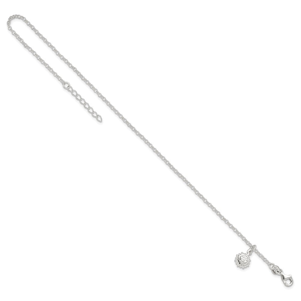 Sterling Silver Sun 10 Inch Plus 1 Ext. Anklet