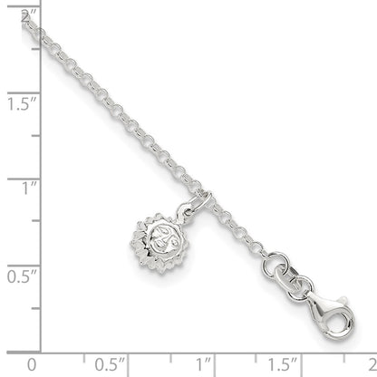 Sterling Silver Sun 10 Inch Plus 1 Ext. Anklet