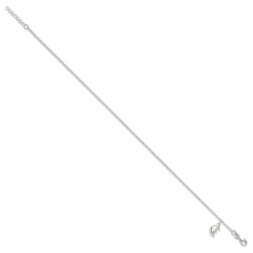 Sterling Silver Moon 10 Inch Plus 1 Ext. Anklet