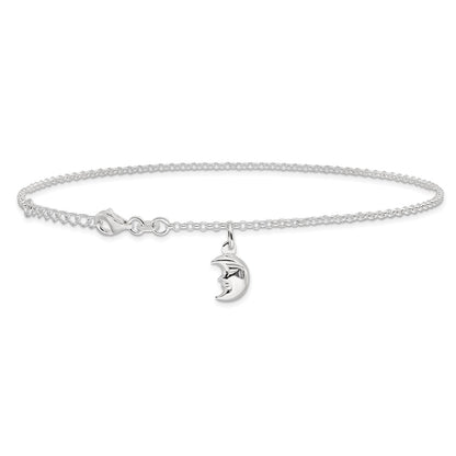 Sterling Silver Moon 10 Inch Plus 1 Ext. Anklet