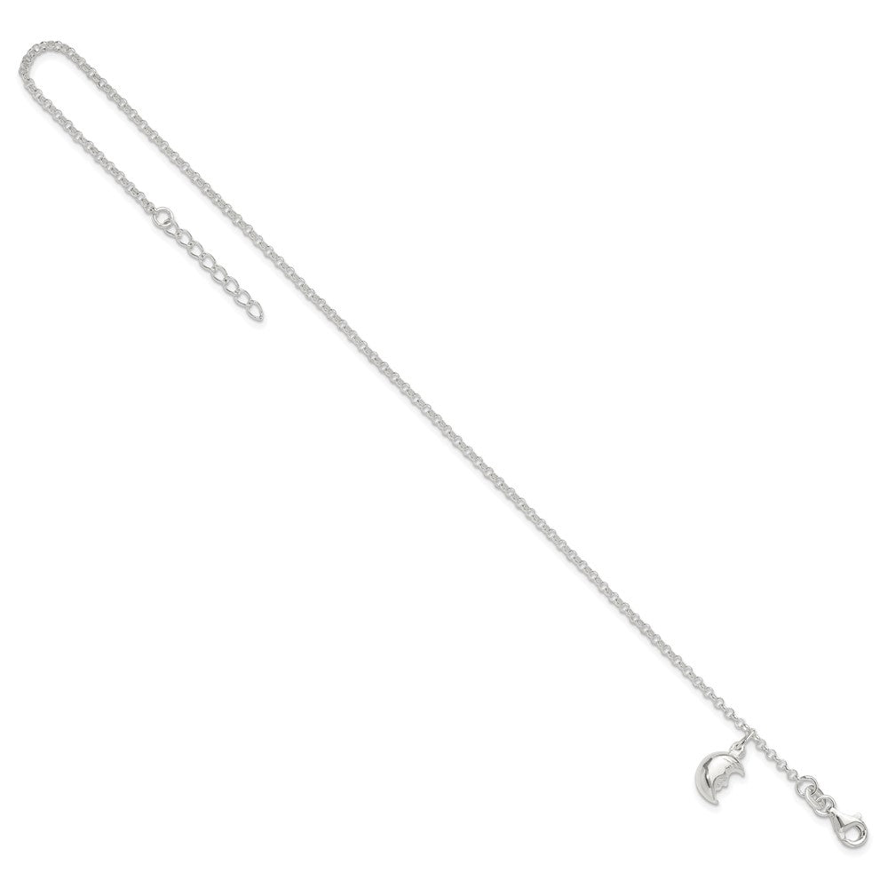 Sterling Silver Moon 10 Inch Plus 1 Ext. Anklet