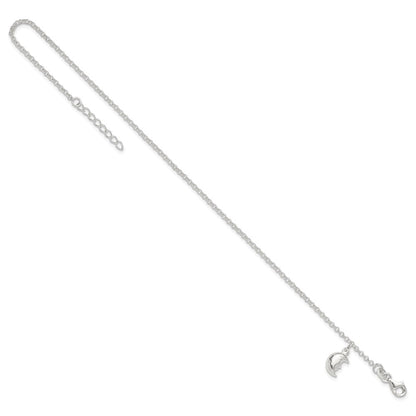 Sterling Silver Moon 10 Inch Plus 1 Ext. Anklet