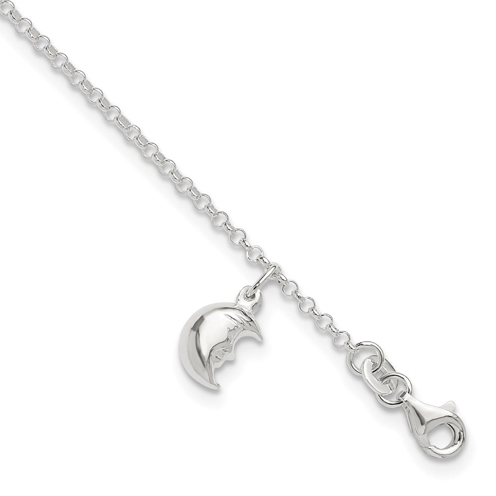 Sterling Silver Moon 10 Inch Plus 1 Ext. Anklet