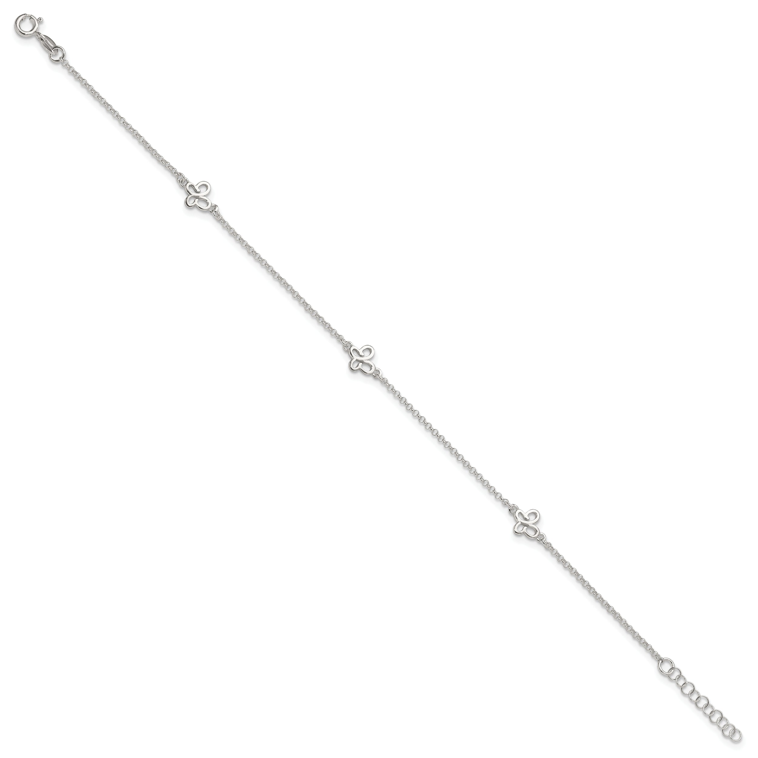 Sterling Silver Polished Butterfly 9In Plus 1In Ext Anklet