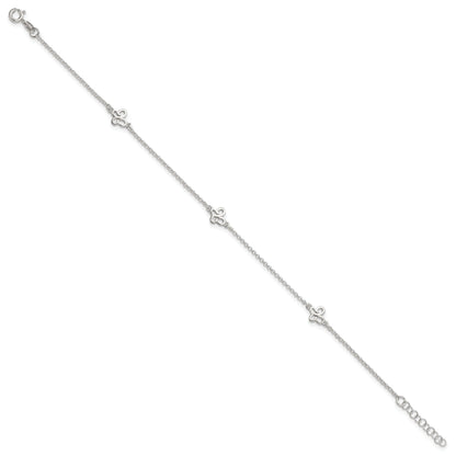 Sterling Silver Polished Butterfly 9In Plus 1In Ext Anklet