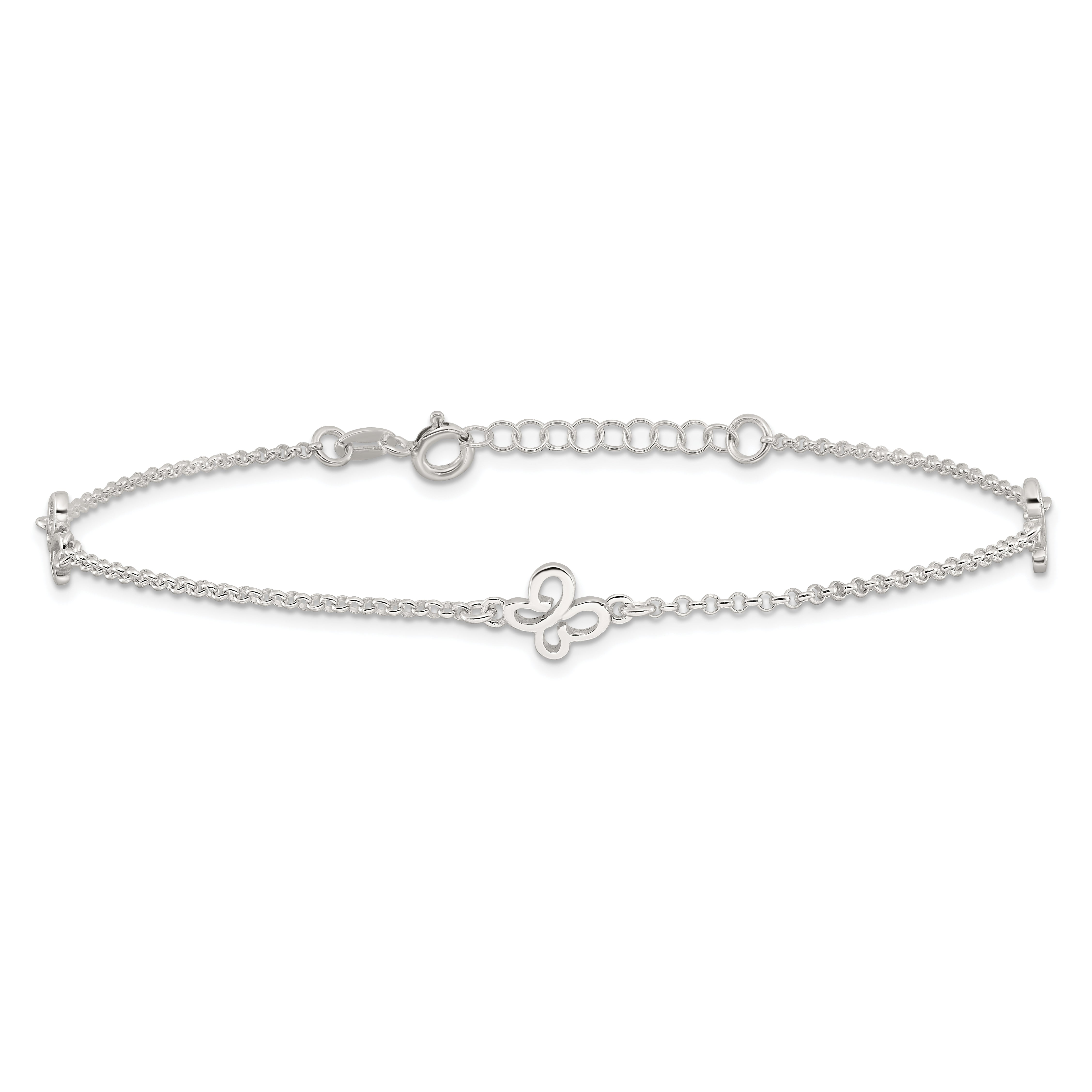 Sterling Silver Polished Butterfly 9In Plus 1In Ext Anklet