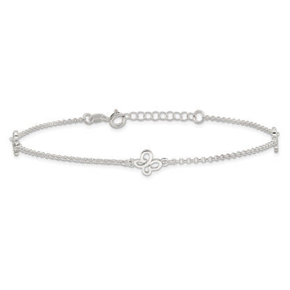 Sterling Silver Polished Butterfly 9In Plus 1In Ext Anklet