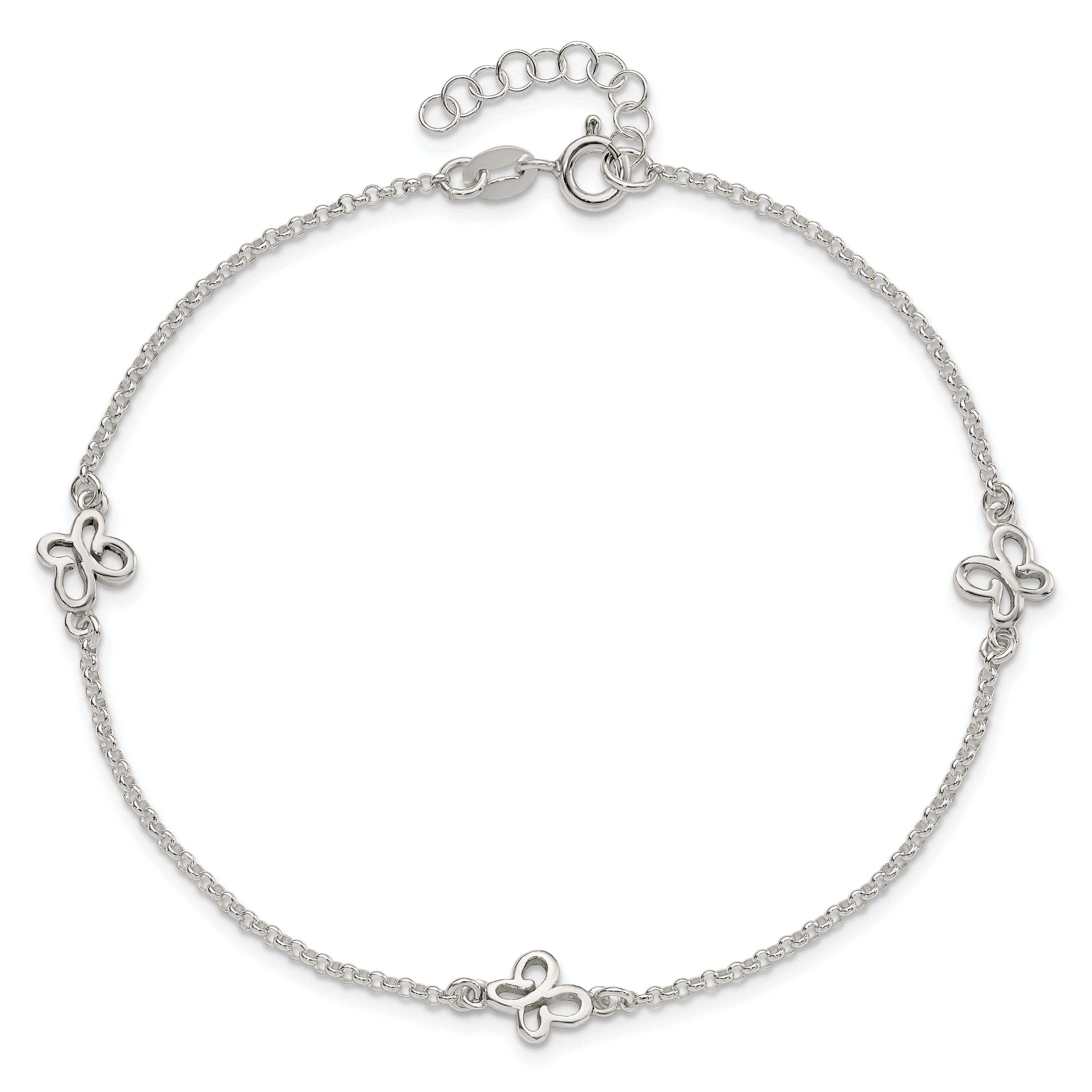 Sterling Silver Polished Butterfly 9In Plus 1In Ext Anklet