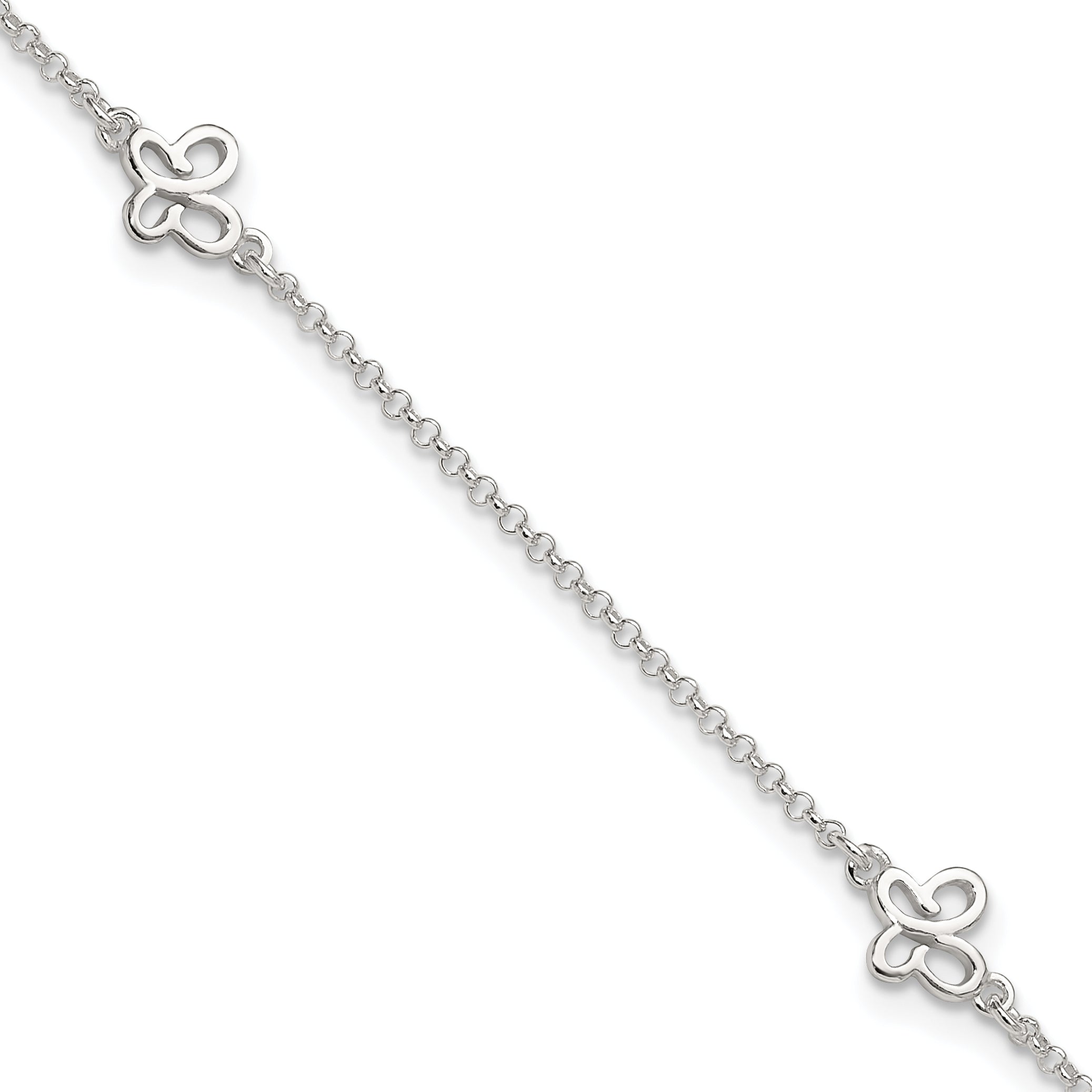 Sterling Silver Polished Butterfly 9In Plus 1In Ext Anklet