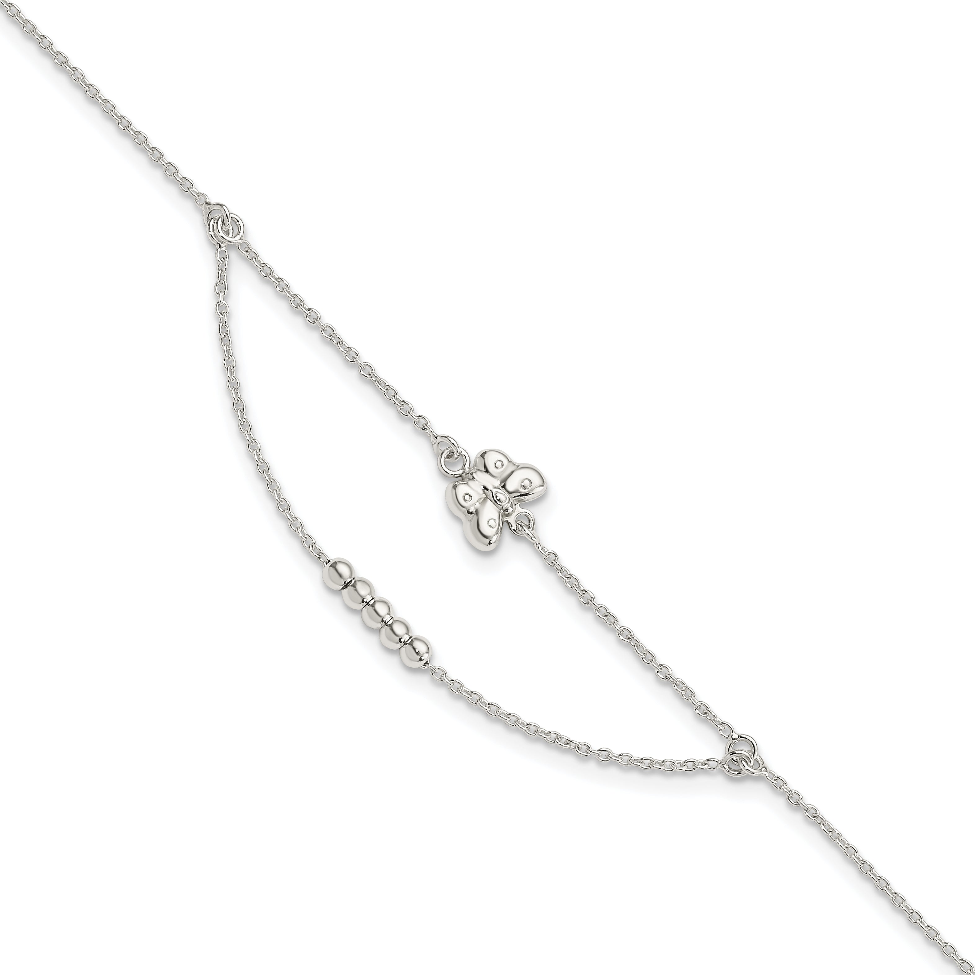 Sterling Silver Polished 9In Plus 1In Ext Butterfly Anklet