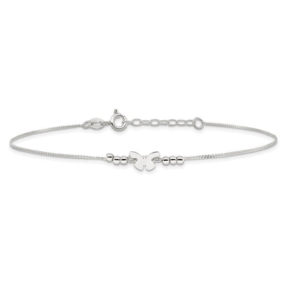 Sterling Silver Polished 9In Plus 1In Ext Butterfly Anklet