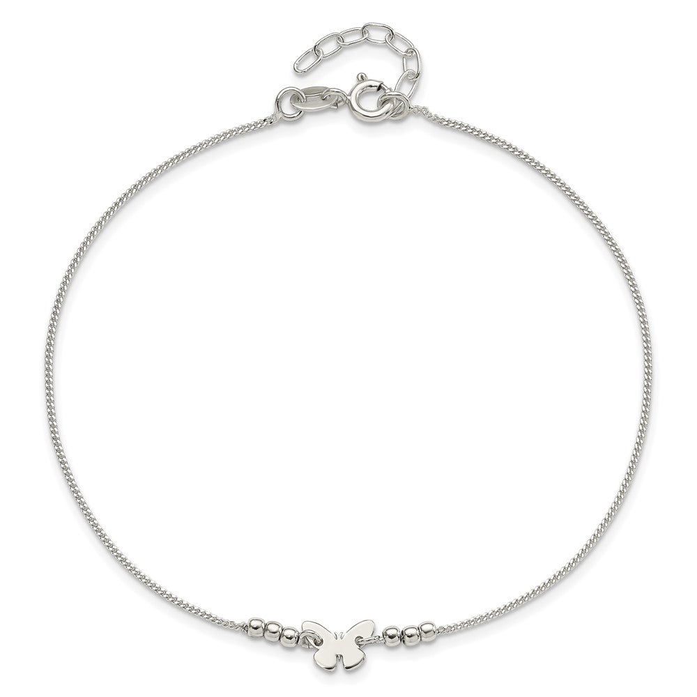 Sterling Silver Polished 9In Plus 1In Ext Butterfly Anklet