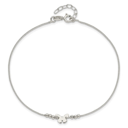 Sterling Silver Polished 9In Plus 1In Ext Butterfly Anklet