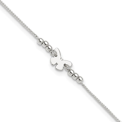 Sterling Silver Polished 9In Plus 1In Ext Butterfly Anklet
