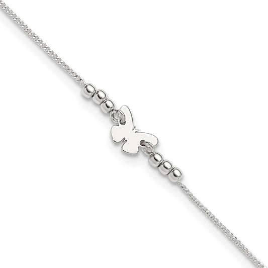 Sterling Silver Polished 9In Plus 1In Ext Butterfly Anklet