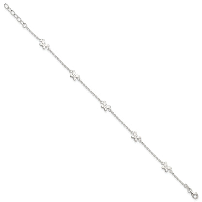 Sterling Silver Polished Butterfly 9In Plus 1In Ext Anklet