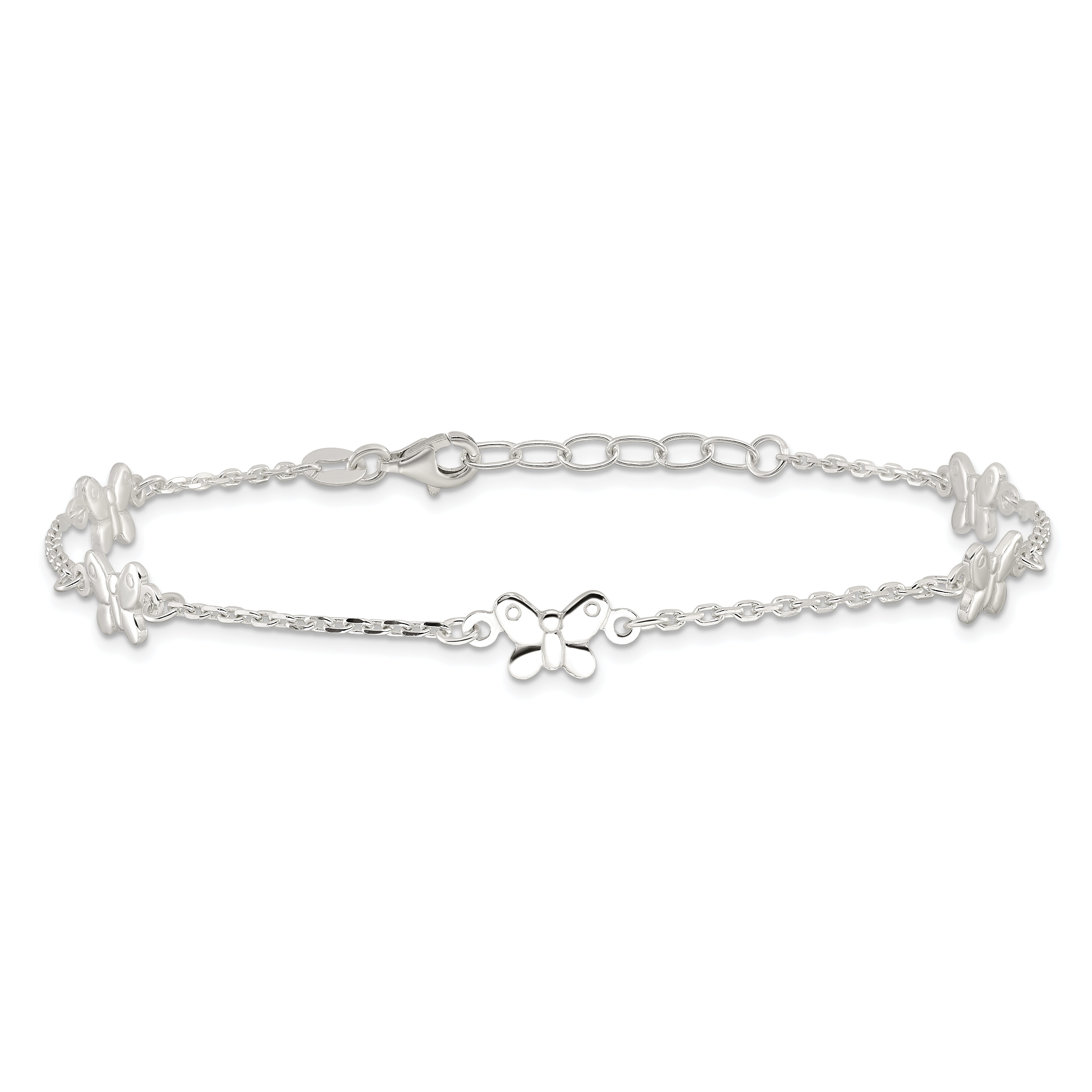 Sterling Silver Polished Butterfly 9In Plus 1In Ext Anklet