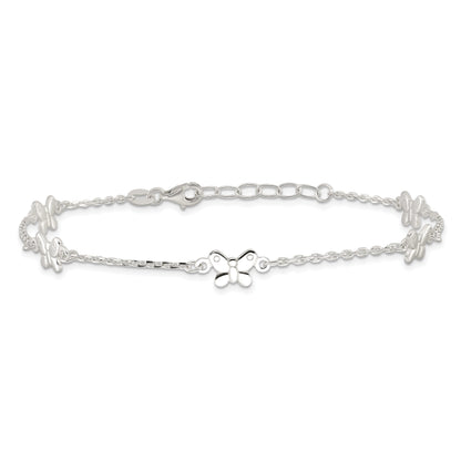 Sterling Silver Polished Butterfly 9In Plus 1In Ext Anklet