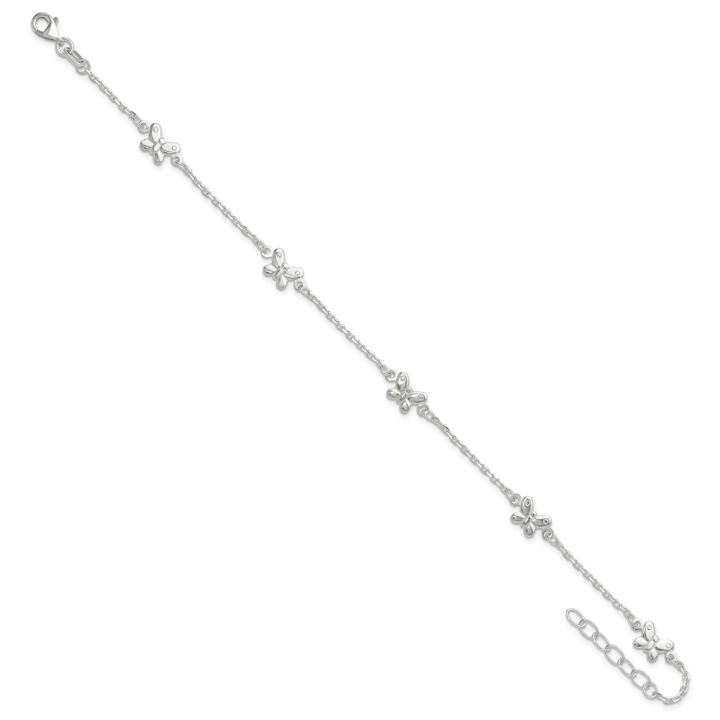 Sterling Silver Polished Butterfly 9In Plus 1In Ext Anklet