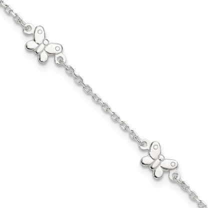 Sterling Silver Polished Butterfly 9In Plus 1In Ext Anklet