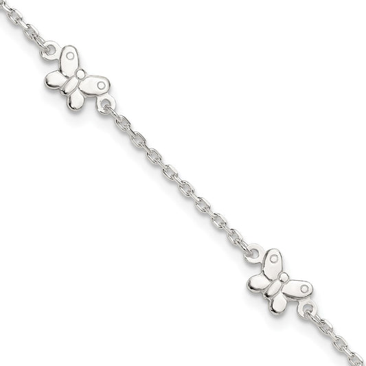 Sterling Silver Polished Butterfly 9In Plus 1In Ext Anklet