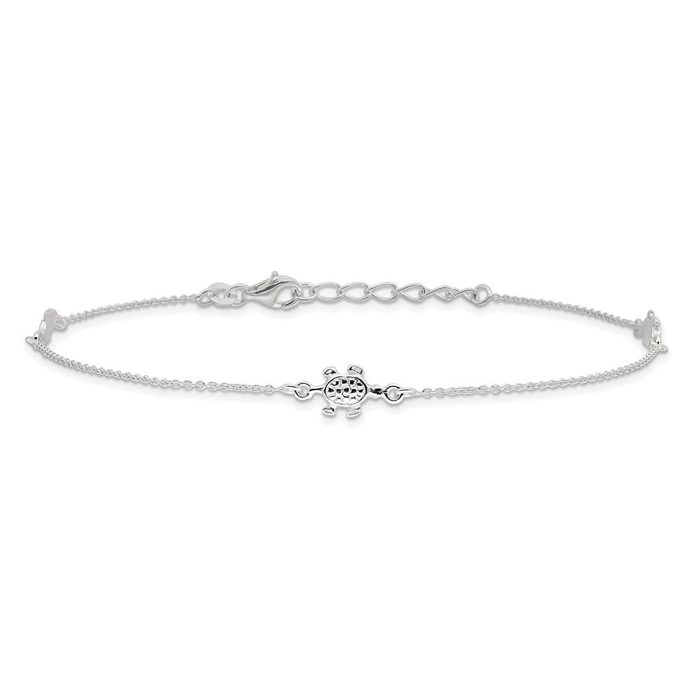 Sterling Silver Turtle 9 Inch Plus 1 Ext. Anklet