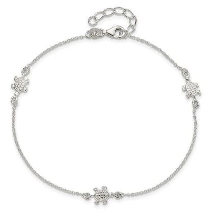 Sterling Silver Turtle 9 Inch Plus 1 Ext. Anklet