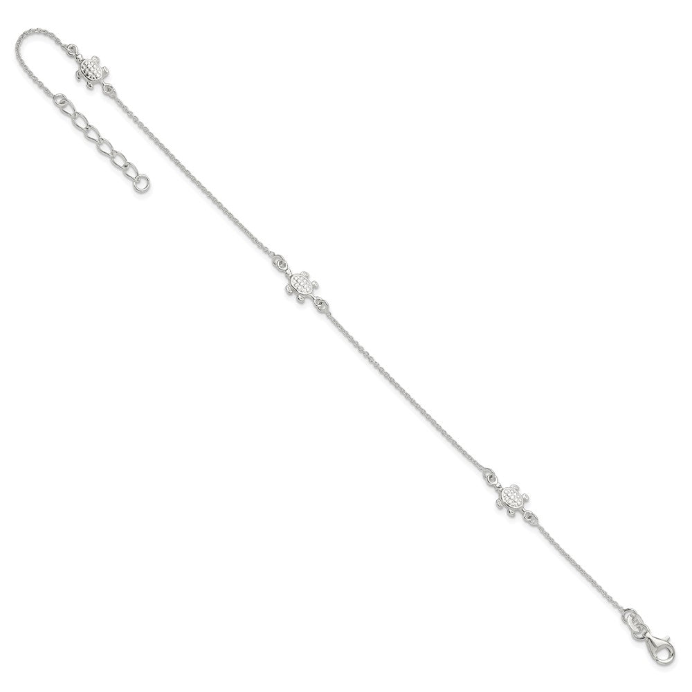 Sterling Silver Turtle 9 Inch Plus 1 Ext. Anklet