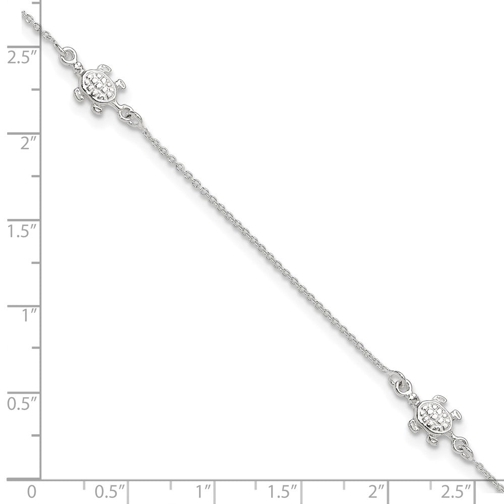 Sterling Silver Turtle 9 Inch Plus 1 Ext. Anklet