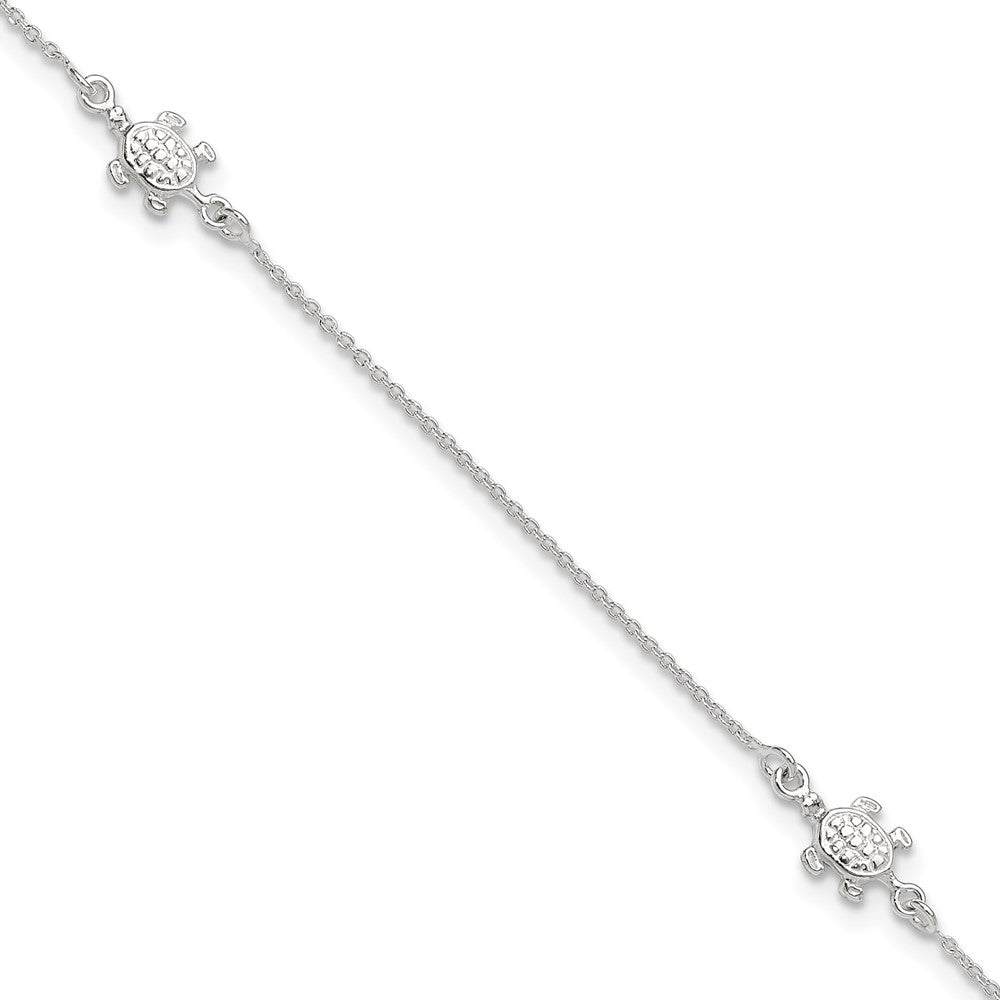 Sterling Silver Turtle 9 Inch Plus 1 Ext. Anklet